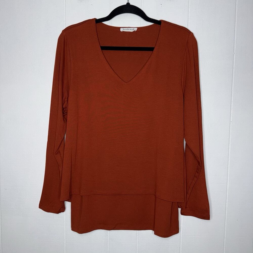 Kettlewell Women’s Layered V Neck Long Sleeve Top Rust Size L